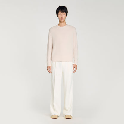 New Rice Wool Crew-Neck Sweater In Seed Stitch Ecru