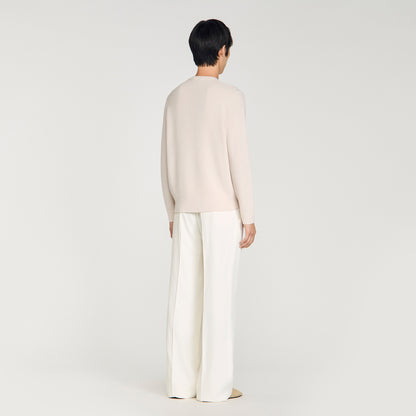 New Rice Wool Crew-Neck Sweater In Seed Stitch Ecru