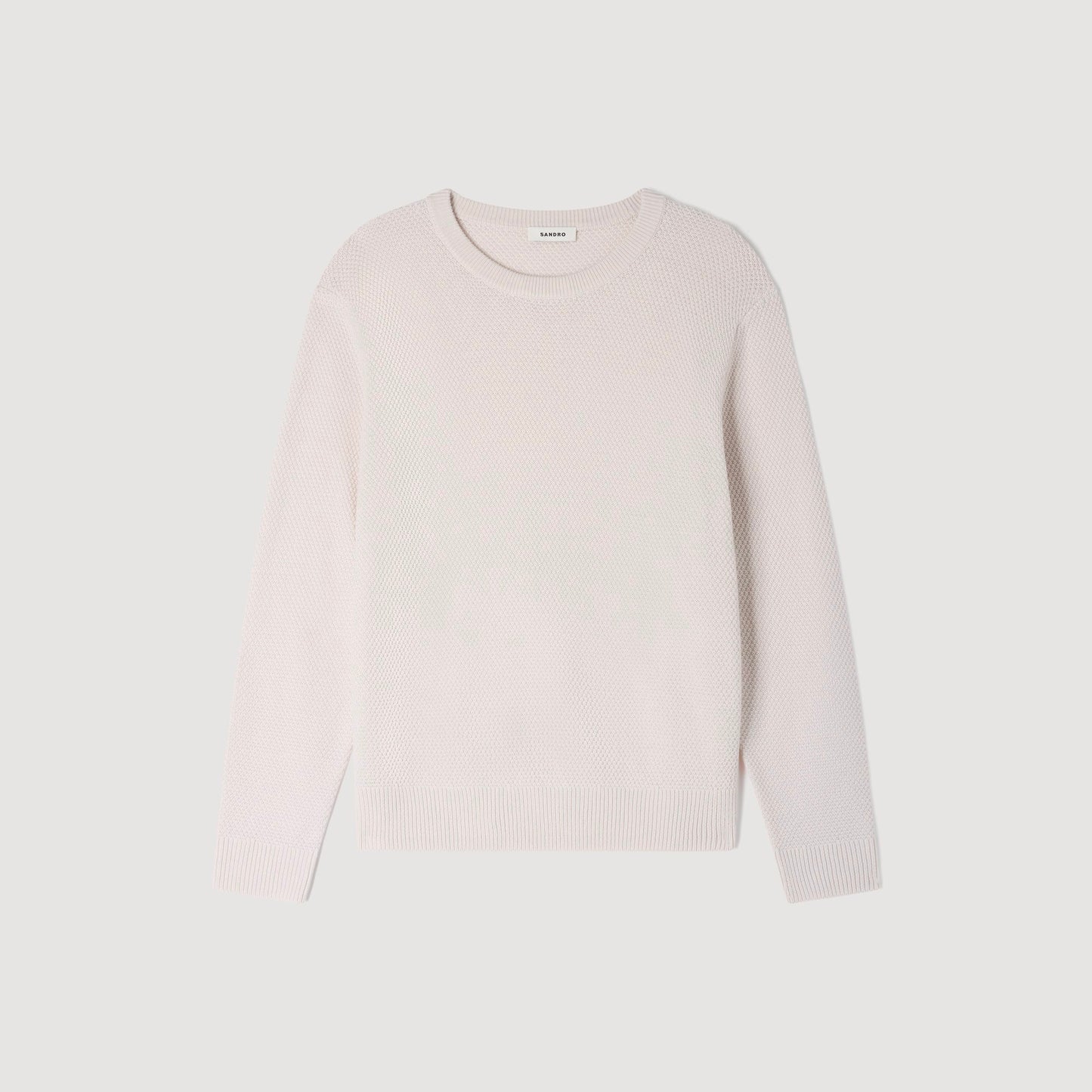 New Rice Wool Crew-Neck Sweater In Seed Stitch Ecru