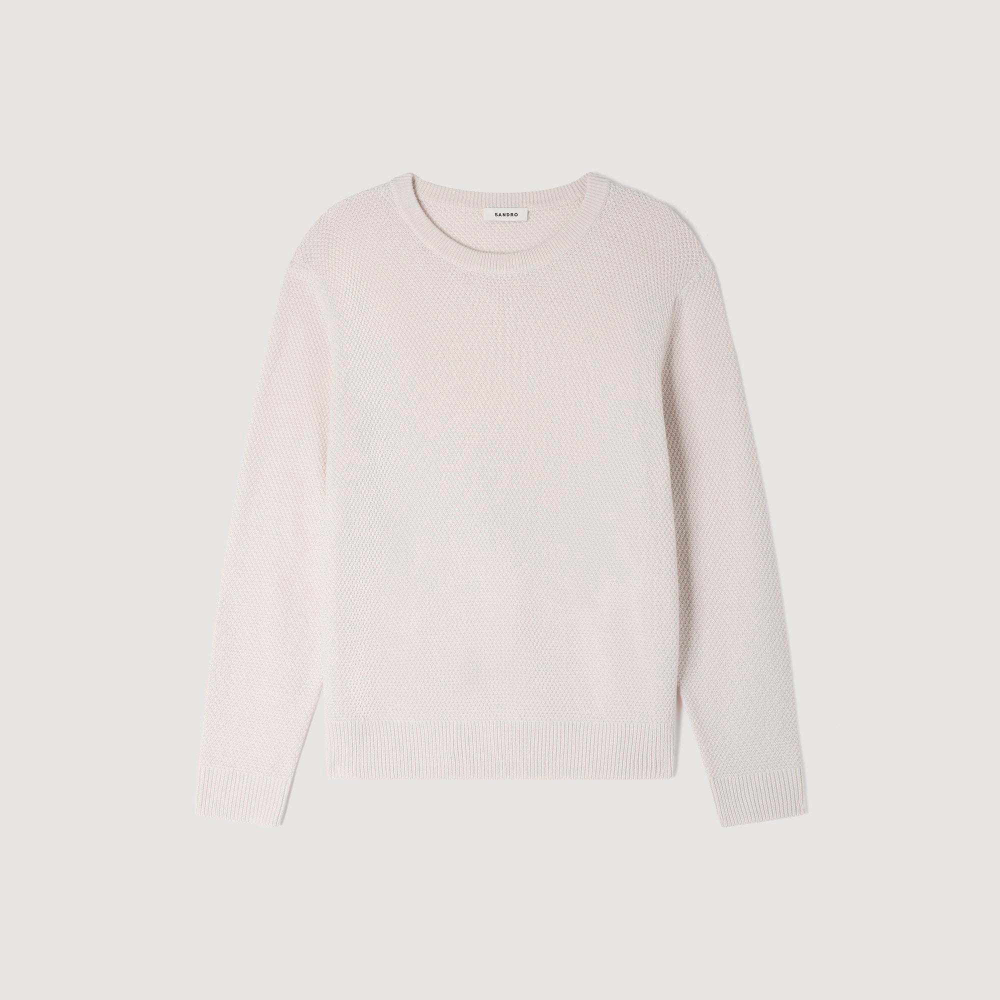 New Rice Wool Crew-Neck Sweater In Seed Stitch Ecru