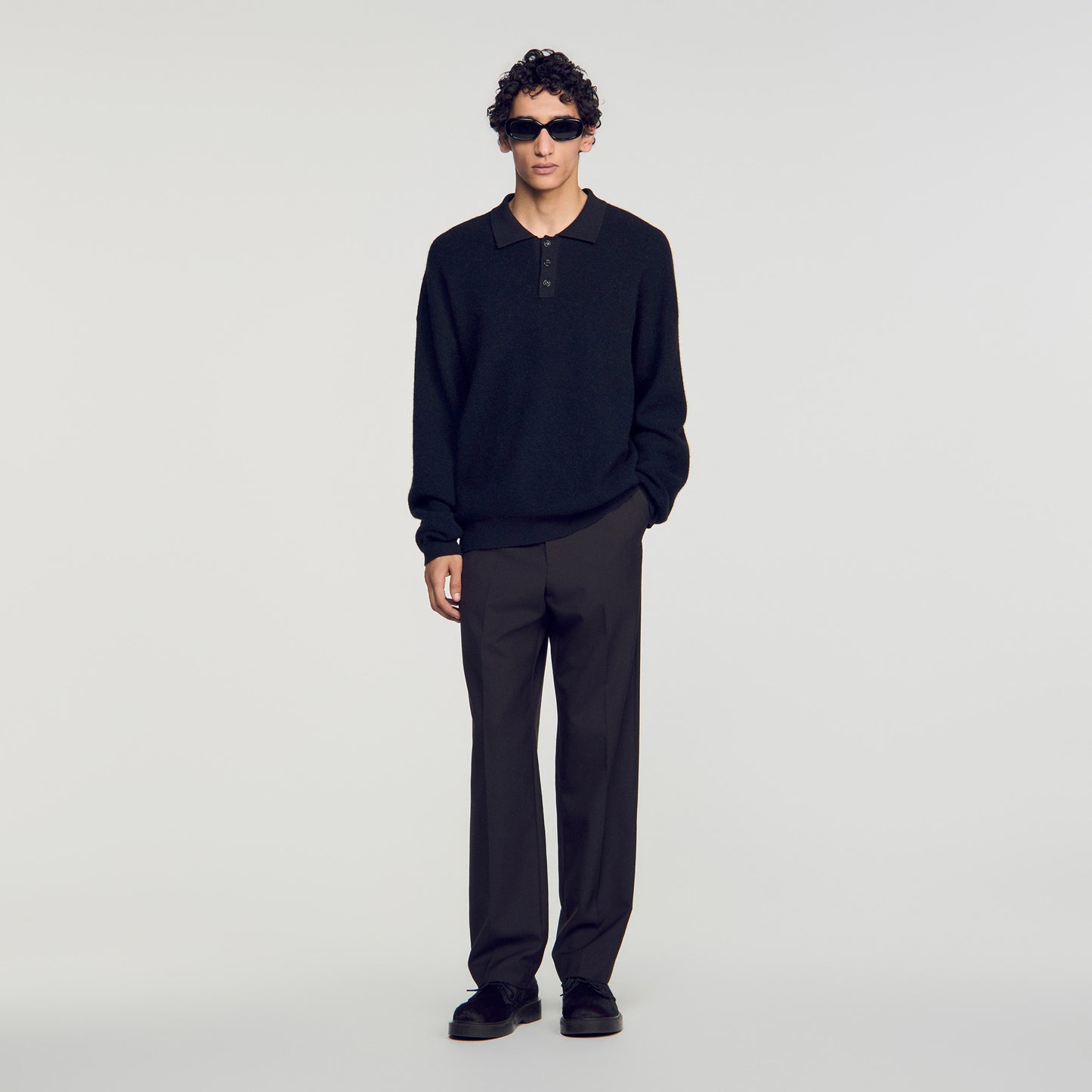 Alpaca Polo Ribbed alpaca polo shirt Black