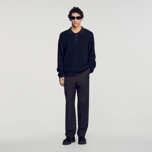 Alpaca Polo Ribbed alpaca polo shirt Black