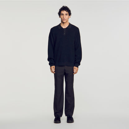 Alpaca Polo Ribbed alpaca polo shirt Black