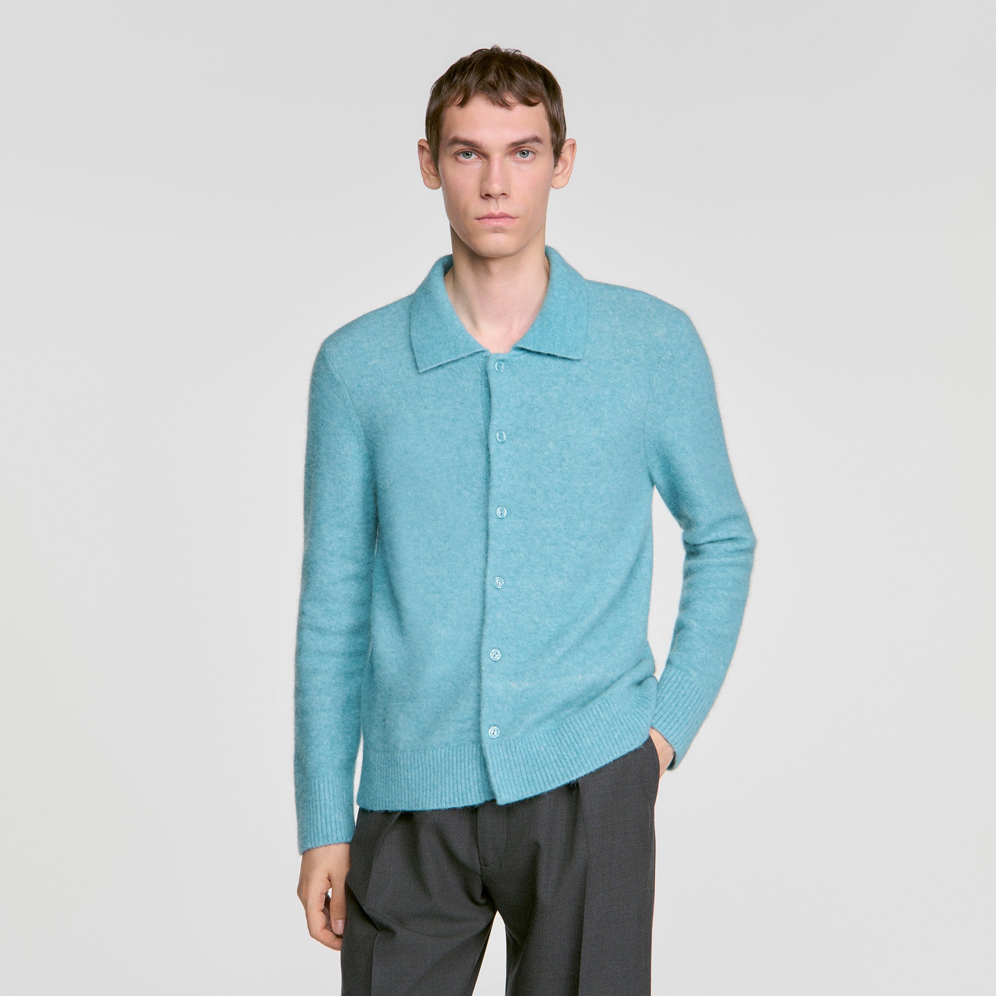 Mohair Shirt Cardigan Alpaca and wool cardigan Turquoise