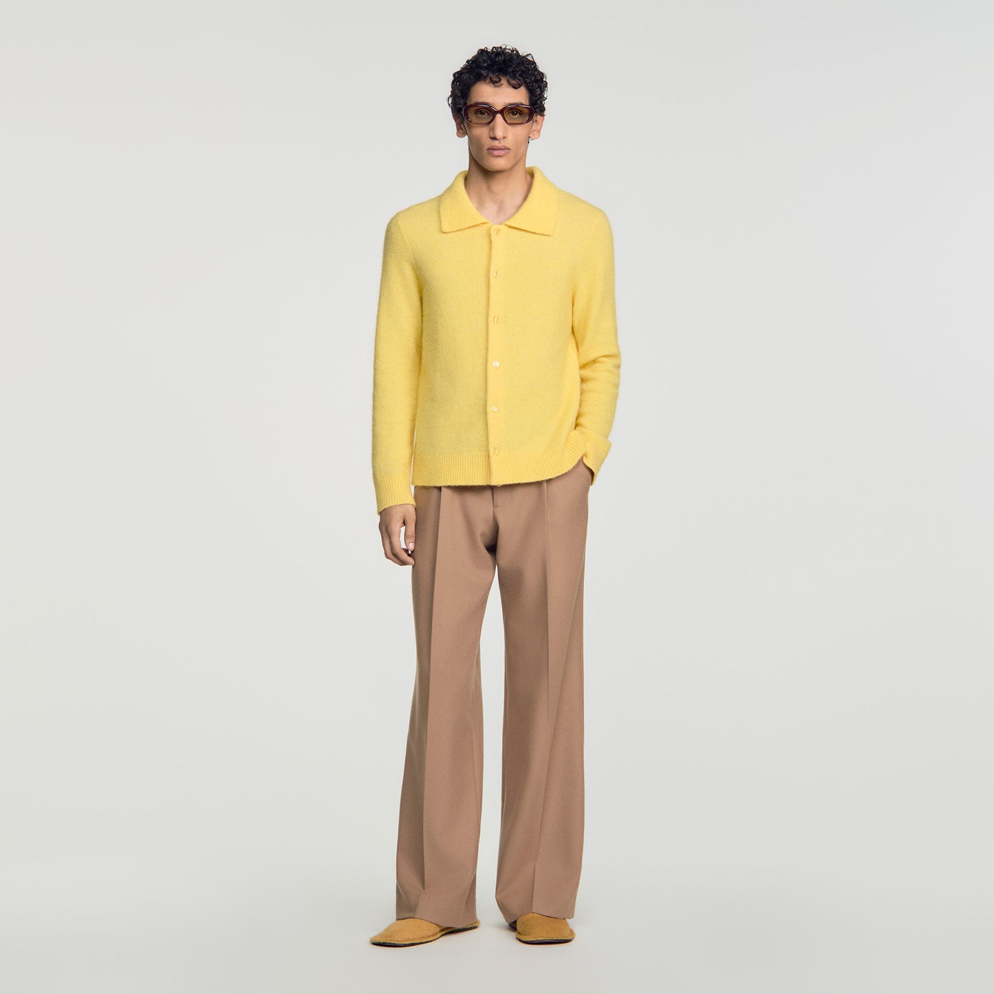 Mohair Shirt Cardigan Alpaca and wool cardigan Yellow