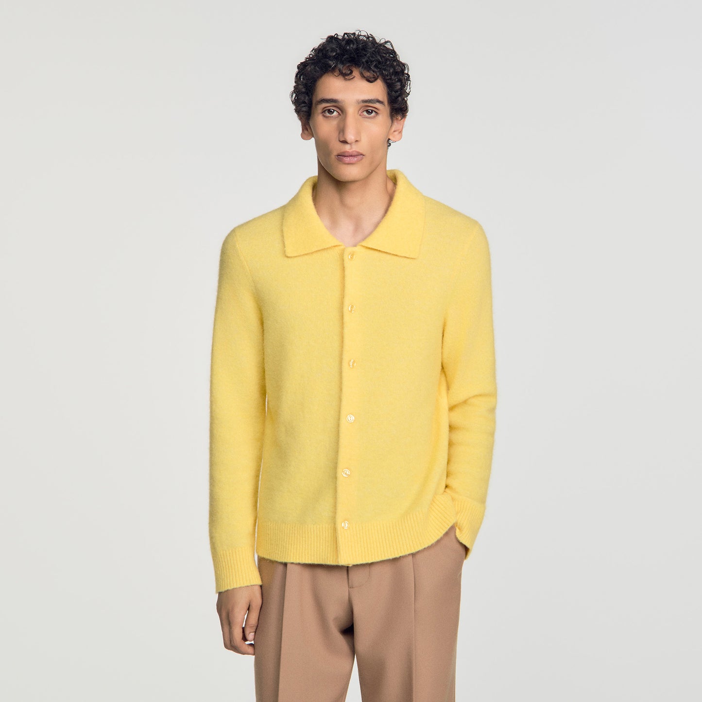 Mohair Shirt Cardigan Alpaca and wool cardigan Yellow