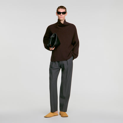 Oversize Rib Turtleneck Ribbed wool and cashmere jumper Chocolate