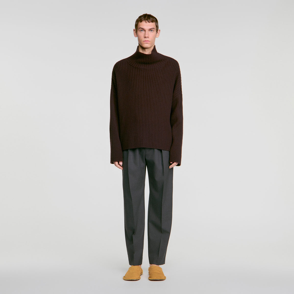 Oversize Rib Turtleneck Ribbed wool and cashmere jumper Chocolate