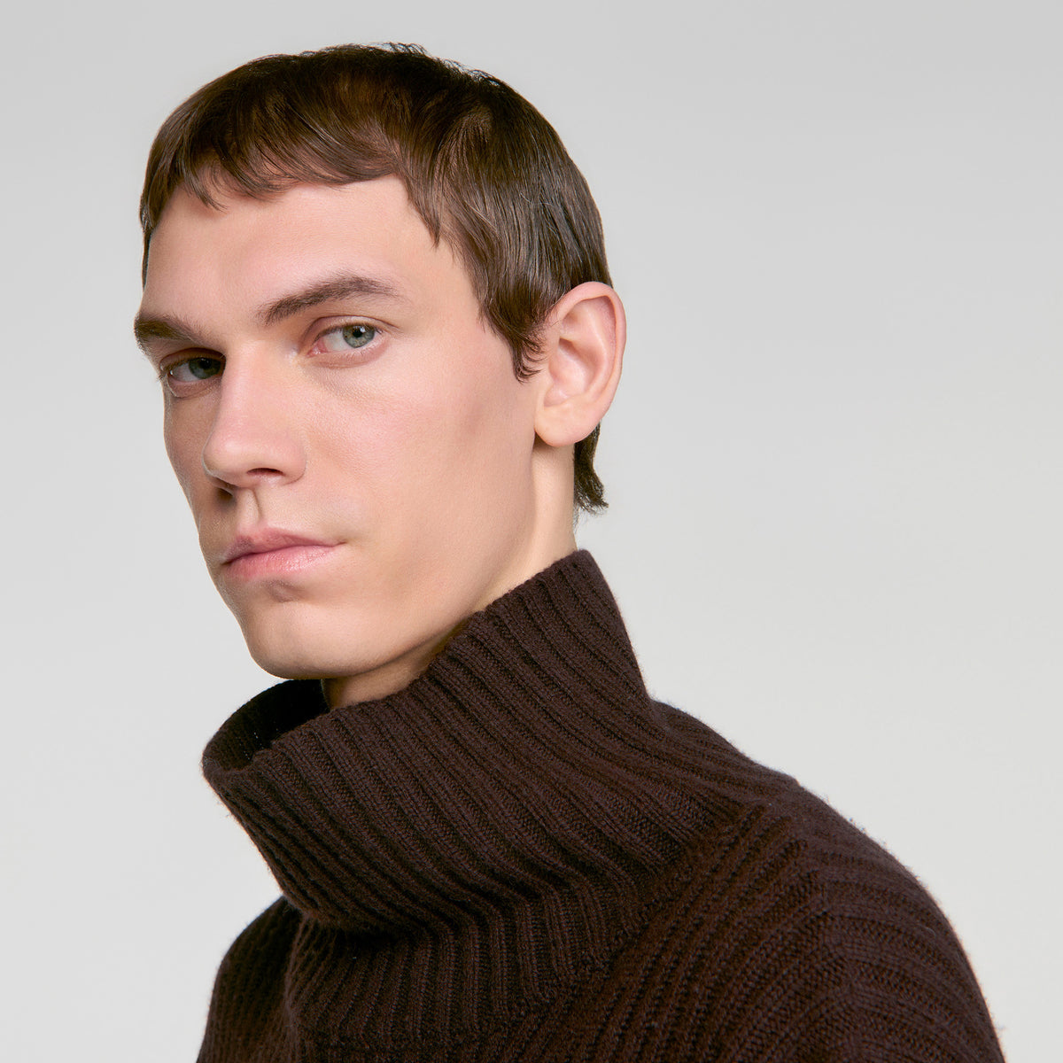 Oversize Rib Turtleneck Ribbed wool and cashmere jumper Chocolate