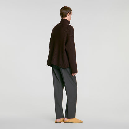 Oversize Rib Turtleneck Ribbed wool and cashmere jumper Chocolate
