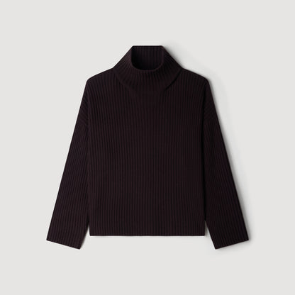 Oversize Rib Turtleneck Ribbed wool and cashmere jumper Chocolate