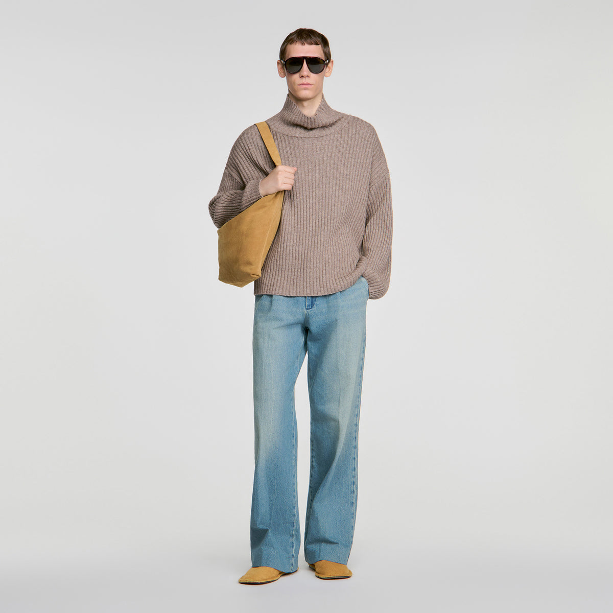 Oversize Rib Turtleneck Ribbed wool and cashmere jumper Beige / Taupe