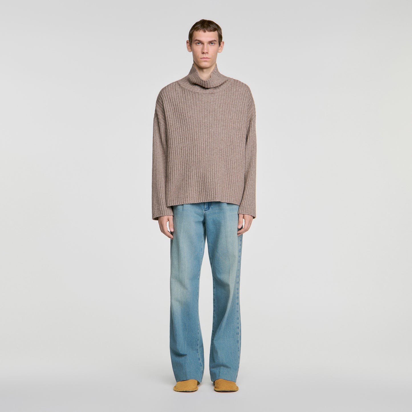 Oversize Rib Turtleneck Ribbed wool and cashmere jumper Beige / Taupe