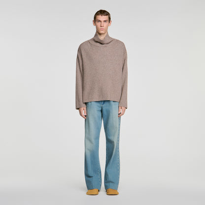 Oversize Rib Turtleneck Ribbed wool and cashmere jumper Beige / Taupe