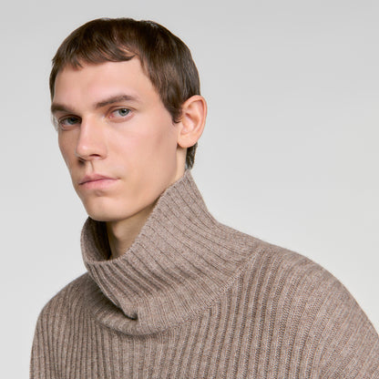 Oversize Rib Turtleneck Ribbed wool and cashmere jumper Beige / Taupe