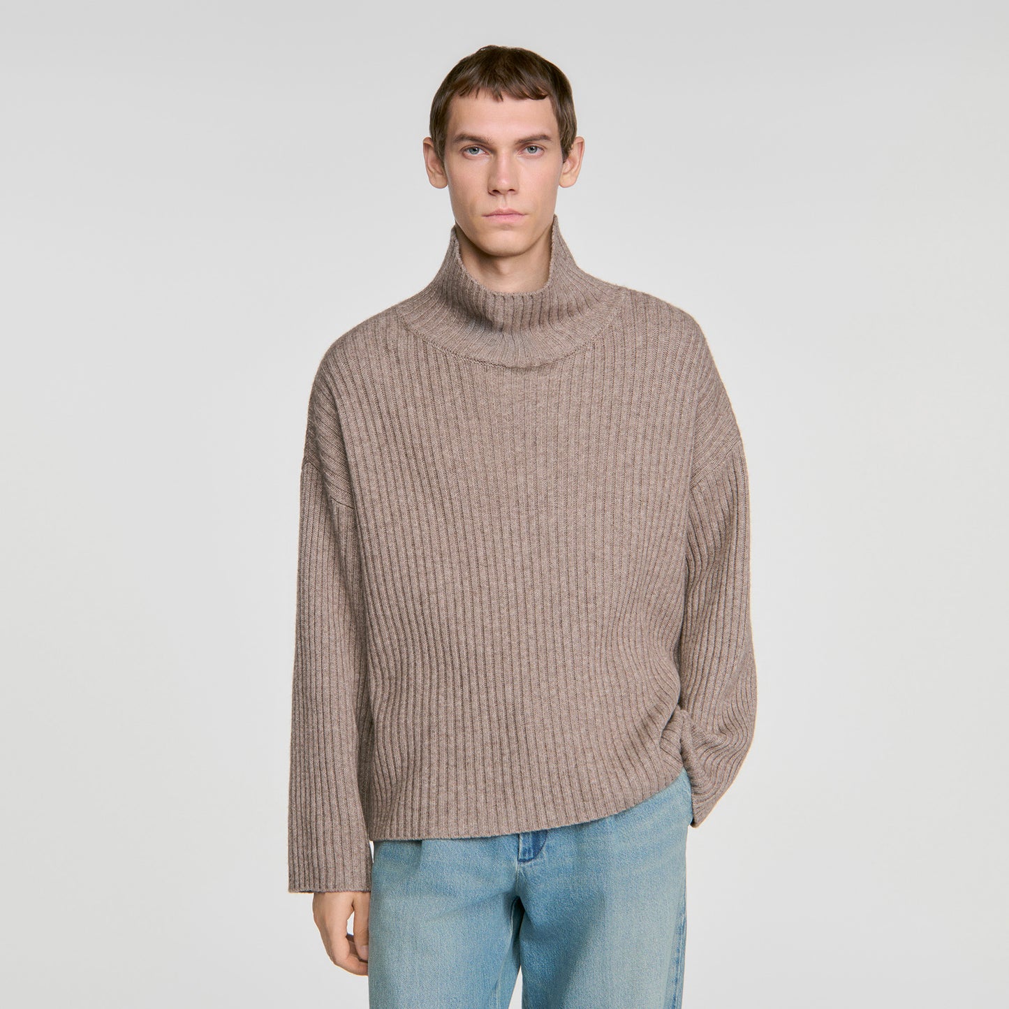 Oversize Rib Turtleneck Ribbed wool and cashmere jumper Beige / Taupe