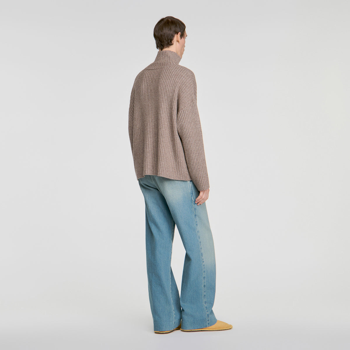 Oversize Rib Turtleneck Ribbed wool and cashmere jumper Beige / Taupe
