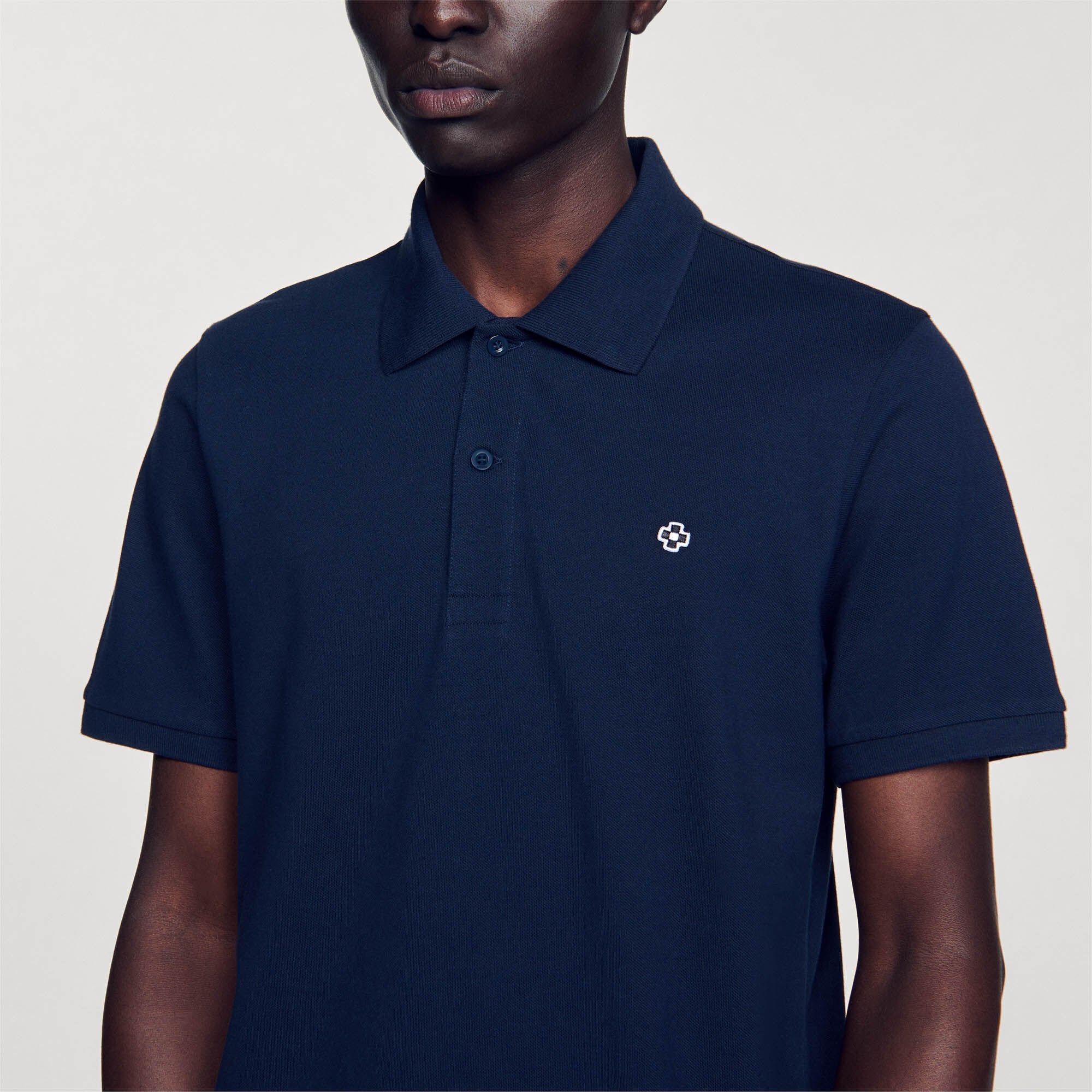 Polo Shirt With Square Cross Patch Navy Blue