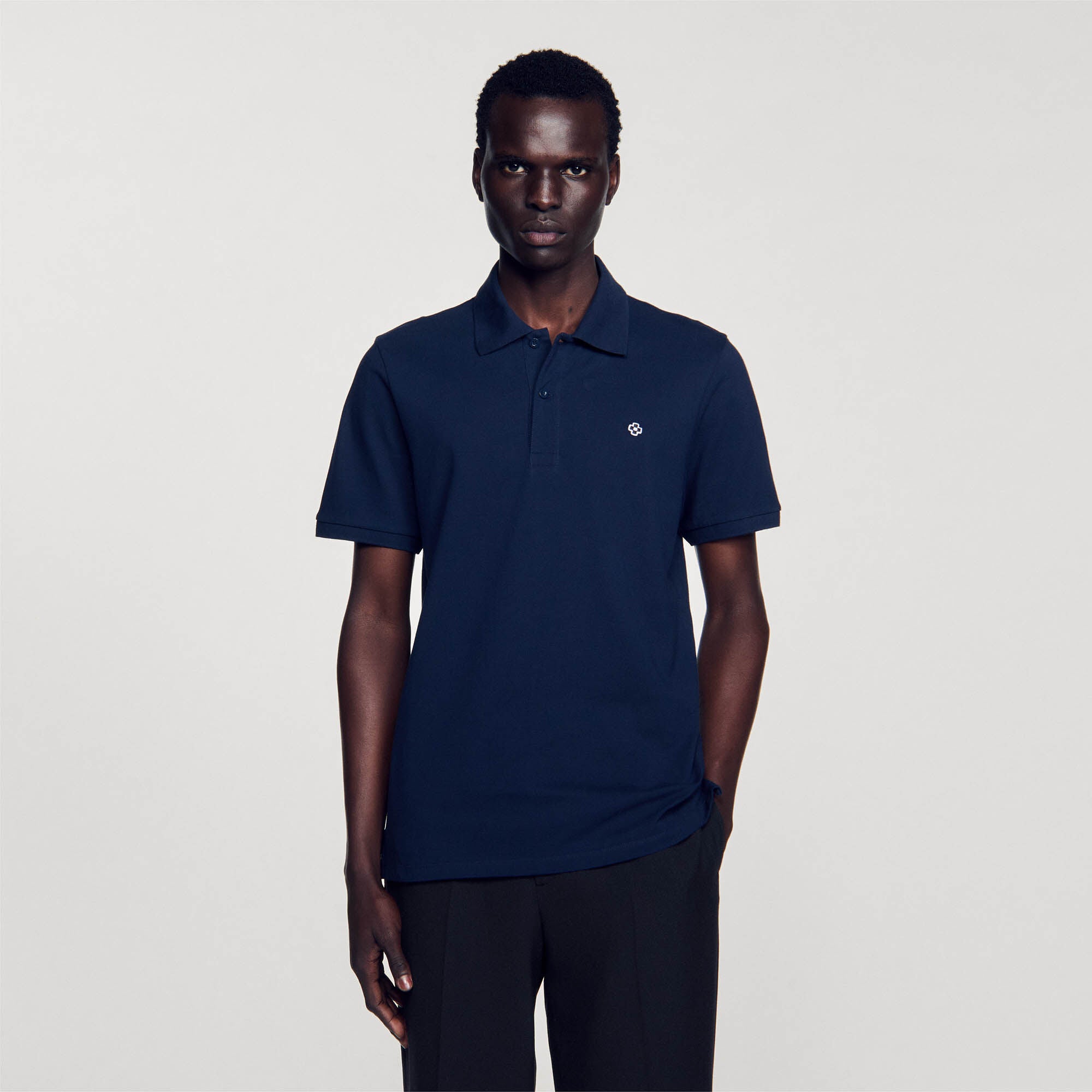 Polo Shirt With Square Cross Patch Navy Blue