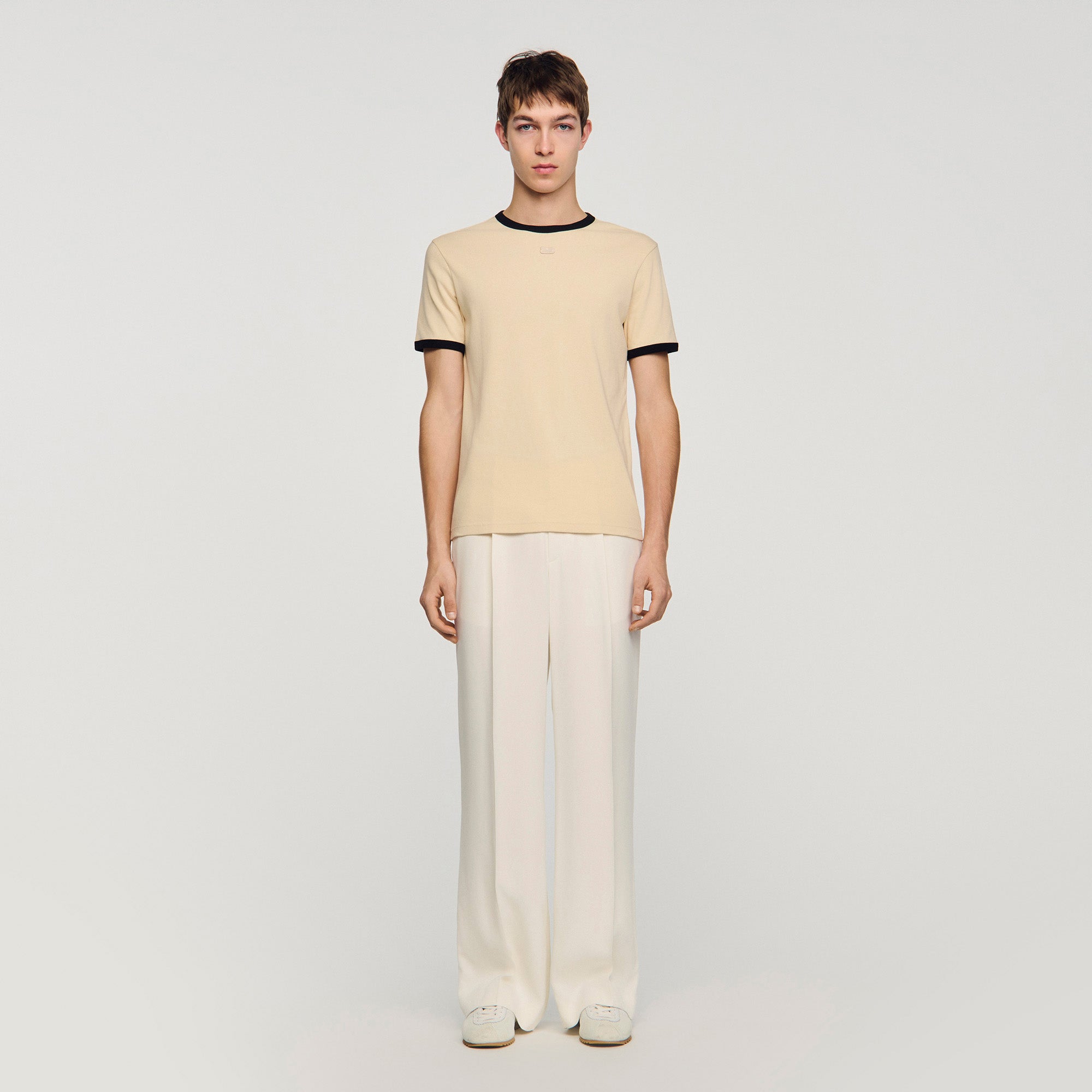 Two Tone Patch T Shirt Sand