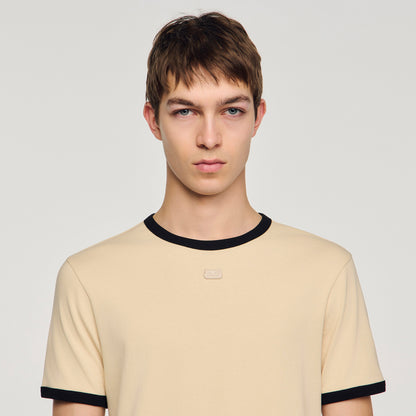 Two Tone Patch T Shirt Sand