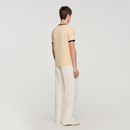 Two Tone Patch T Shirt Sand