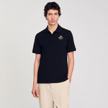 Polo Cross Patch Cotton Polo Shirt Black