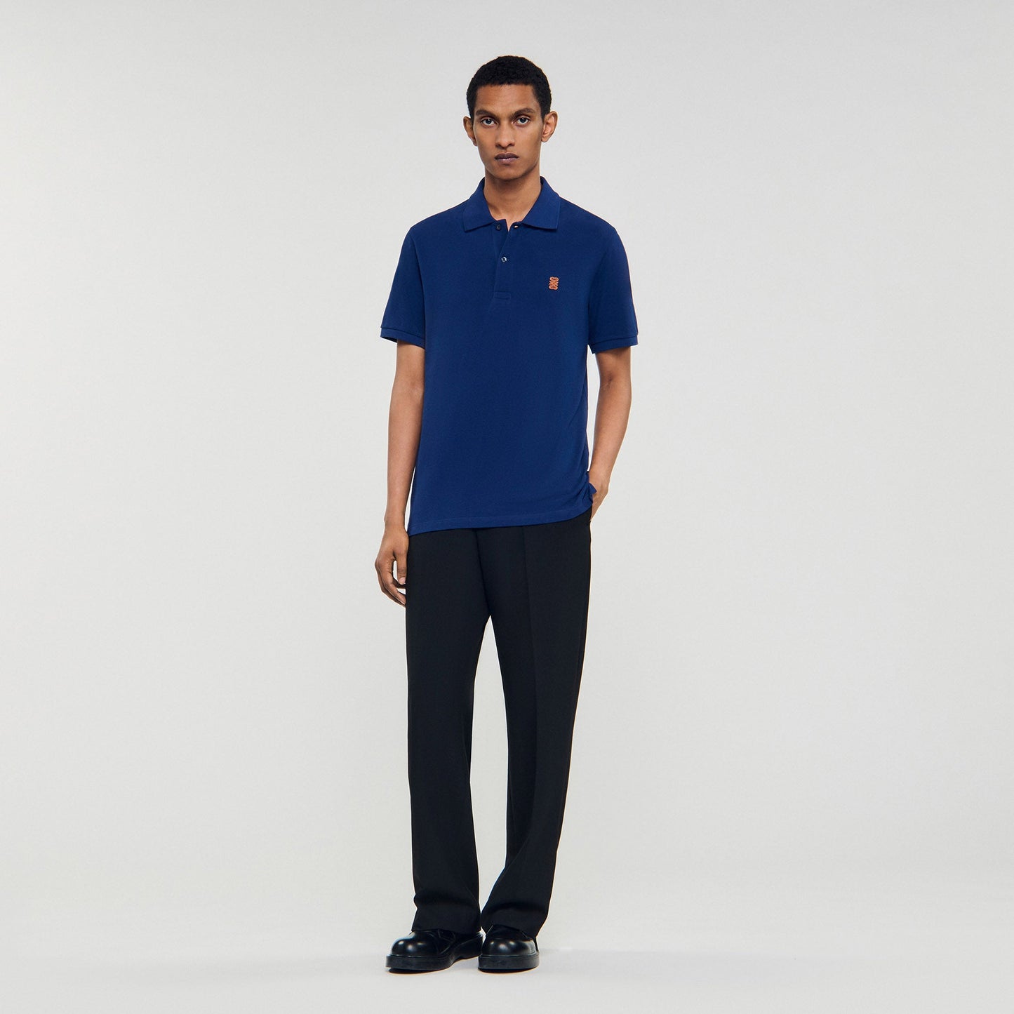 Polo Patch 4S Polo Shirt With Leather Logo Navy Blue