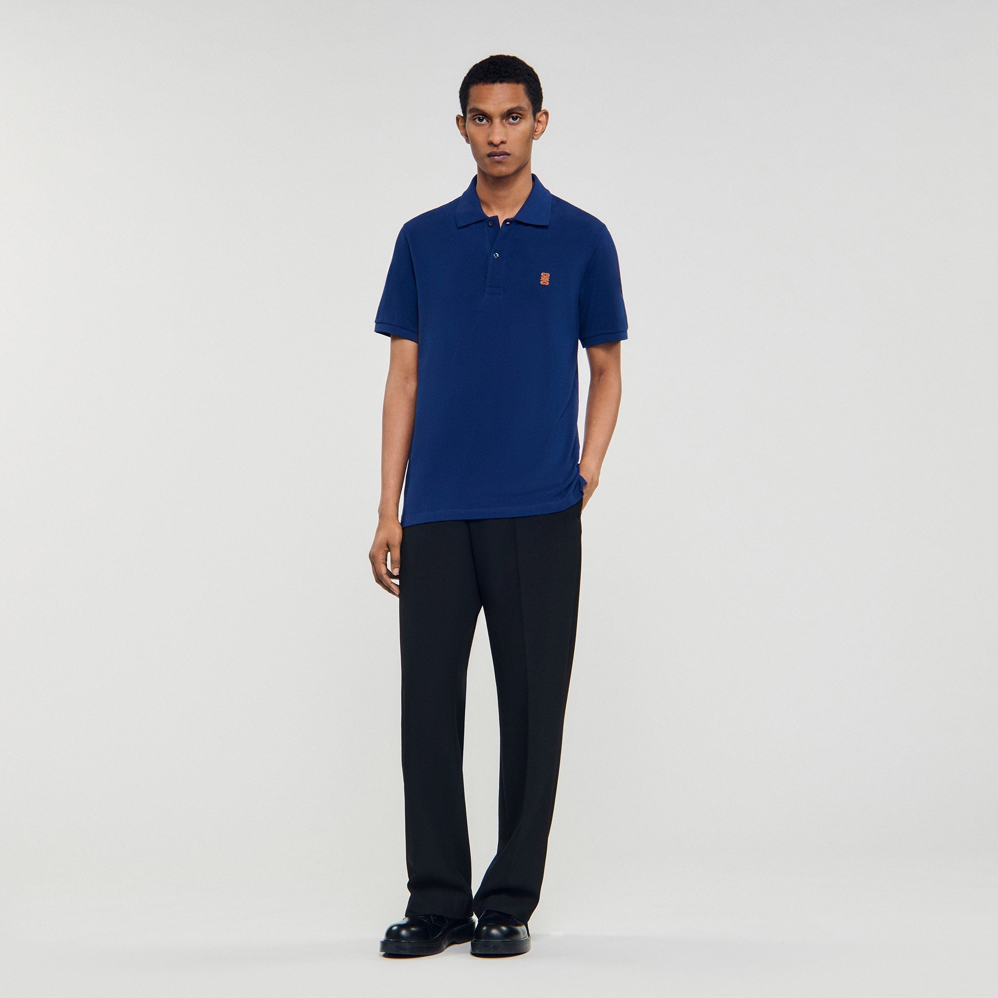 Polo Patch 4S Polo Shirt With Leather Logo Navy Blue