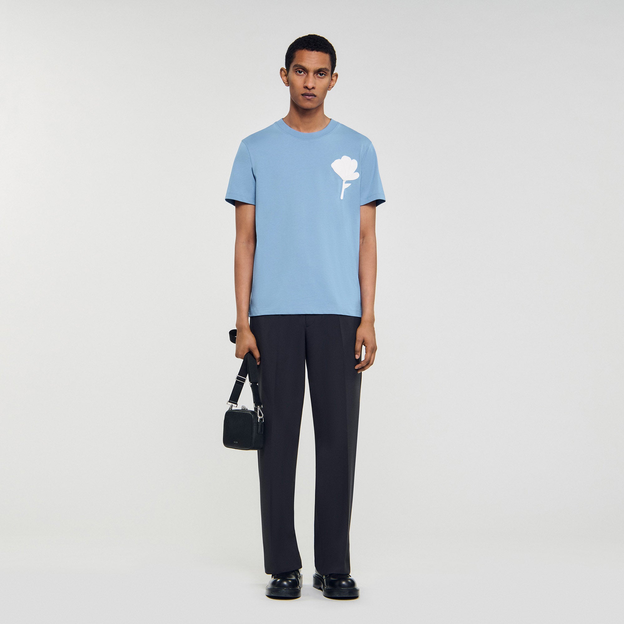 Layered Flower Tee T-Shirt With Flower Patch Chambray.
