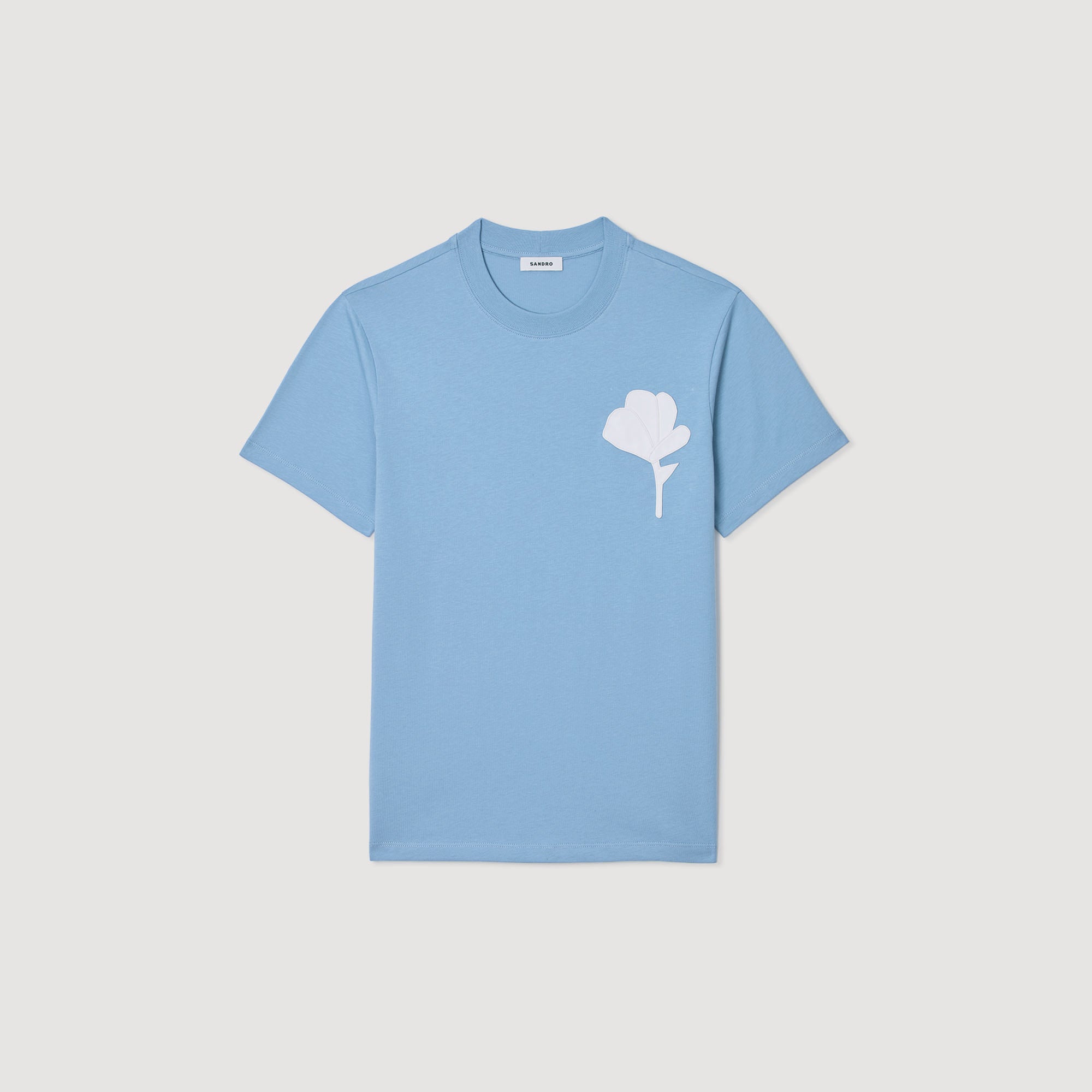 Layered Flower Tee T-Shirt With Flower Patch Chambray.