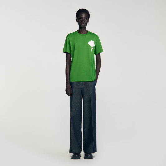 Layered Flower Tee T-Shirt With Flower Patch Lime