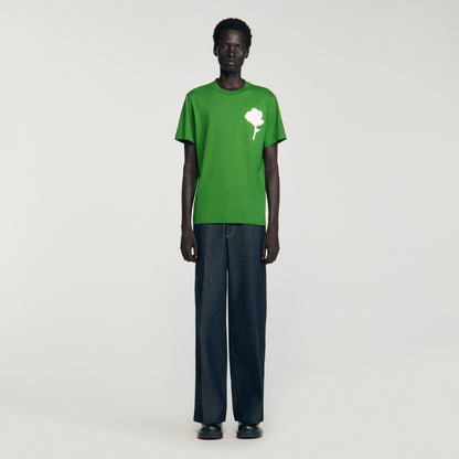 Layered Flower Tee T-Shirt With Flower Patch Lime