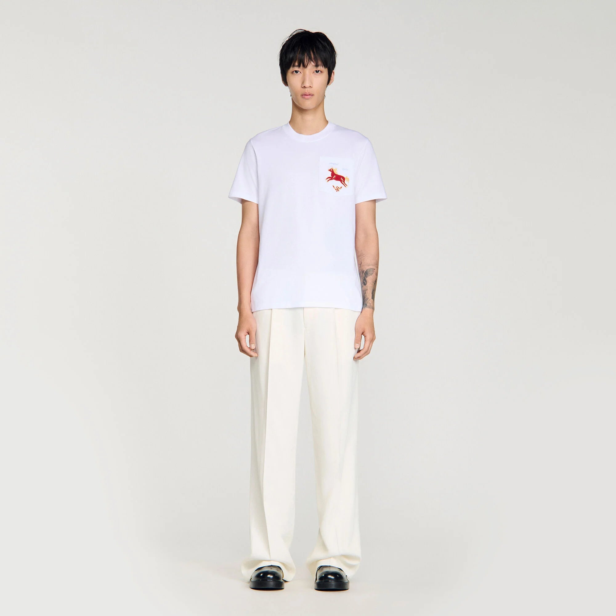 Horse Tee Embroidered Horse Cotton T-Shirt White