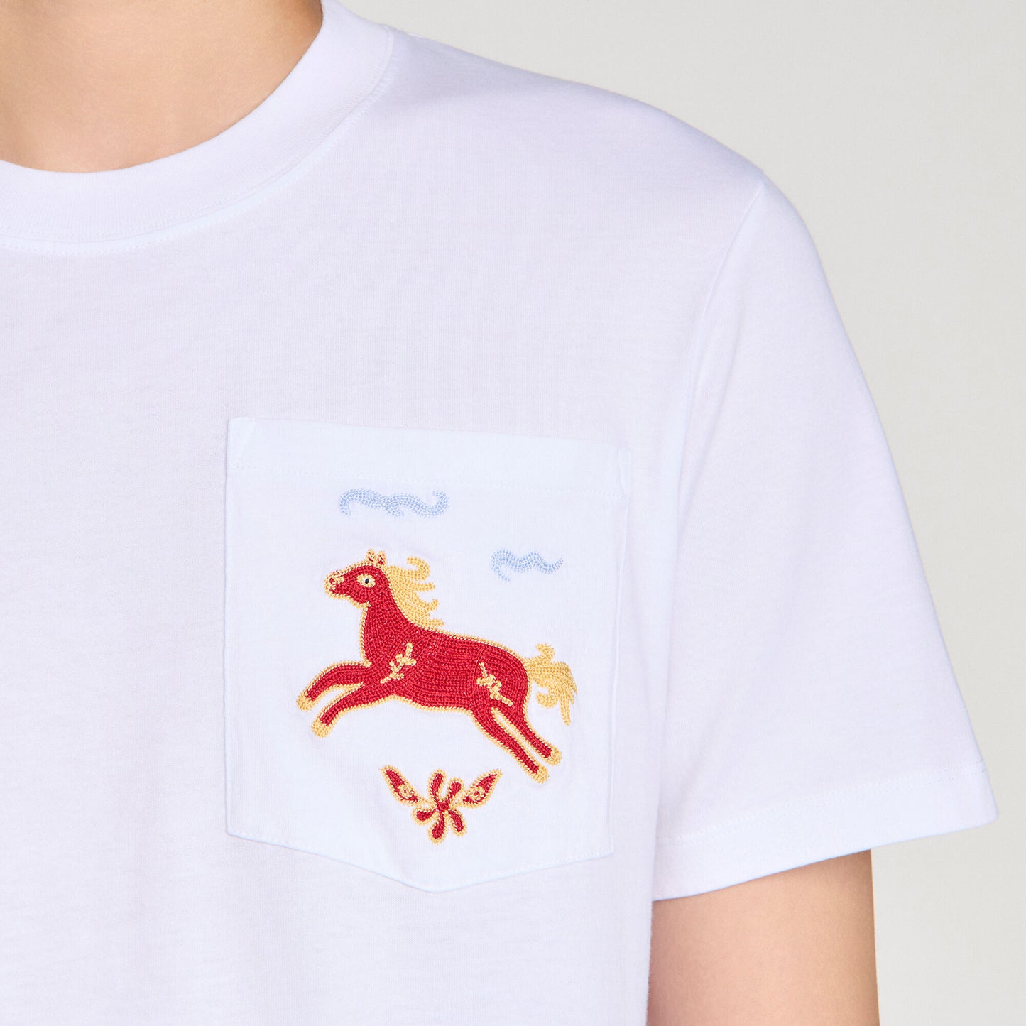 Horse Tee Embroidered Horse Cotton T-Shirt White