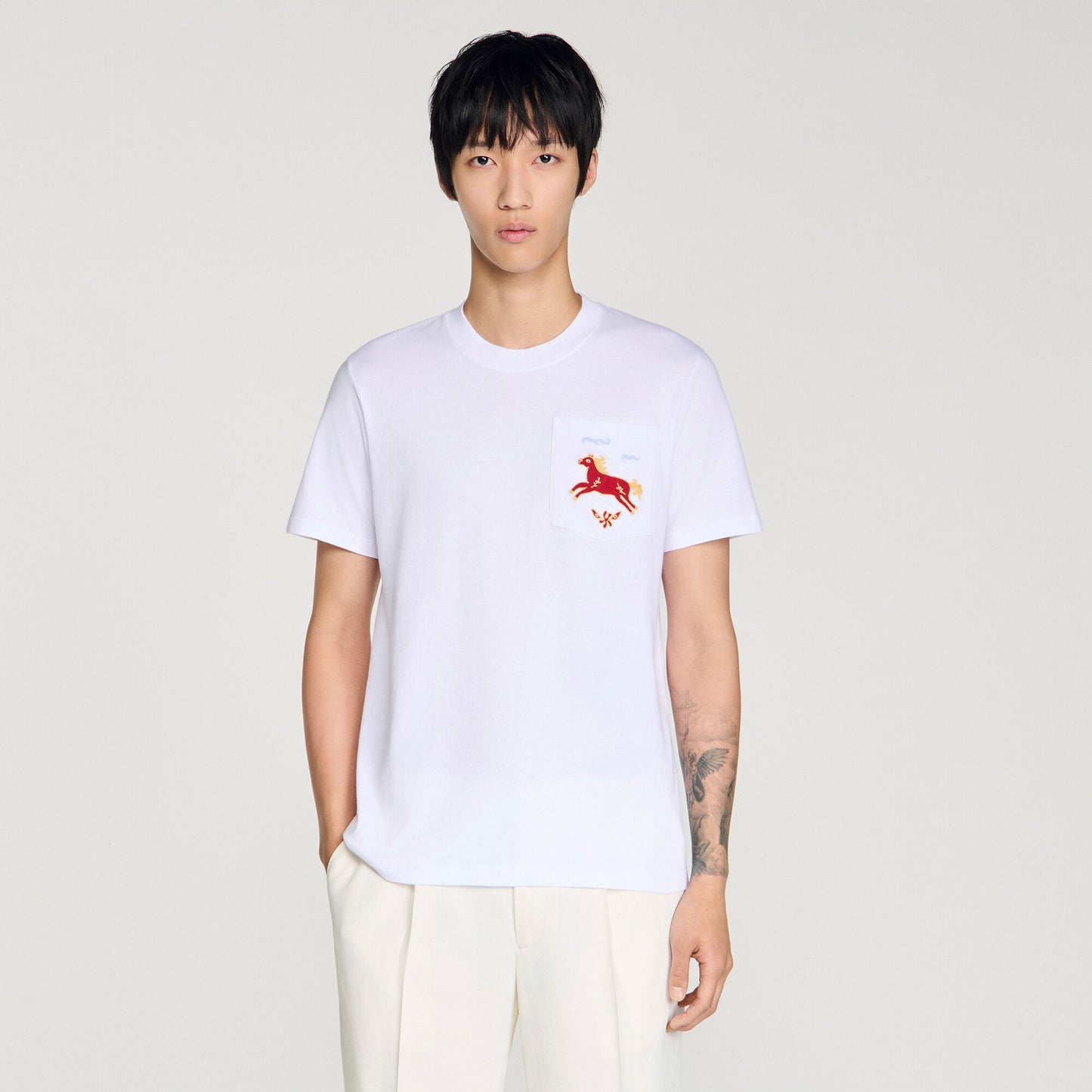 Horse Tee Embroidered Horse Cotton T-Shirt White