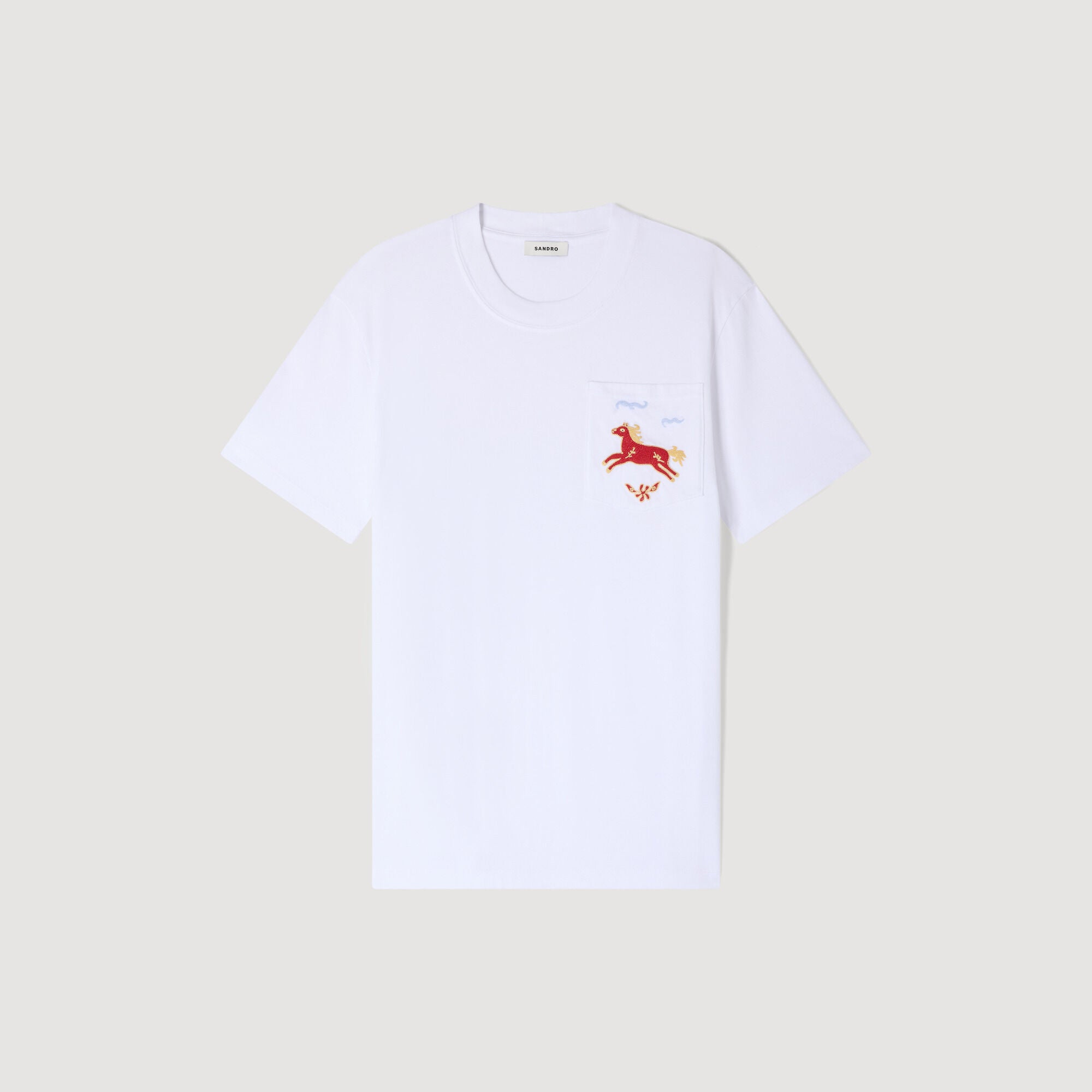 Horse Tee Embroidered Horse Cotton T-Shirt White