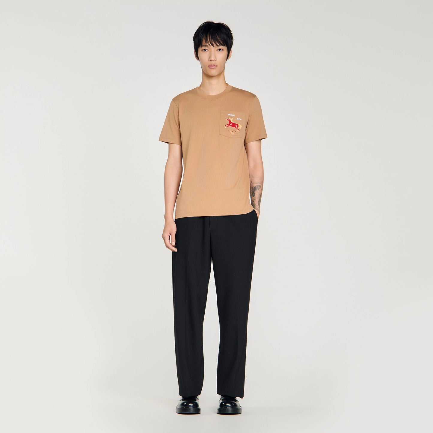 Horse Tee Embroidered Horse Cotton T-Shirt Beige