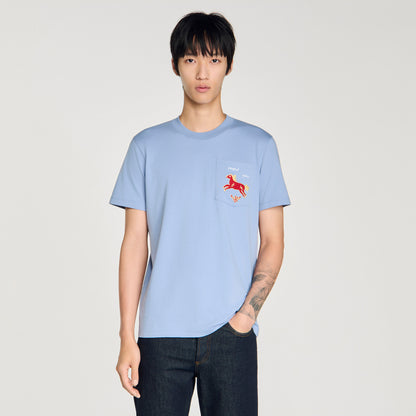 Horse Tee Embroidered Horse Cotton T-Shirt Sky Blue
