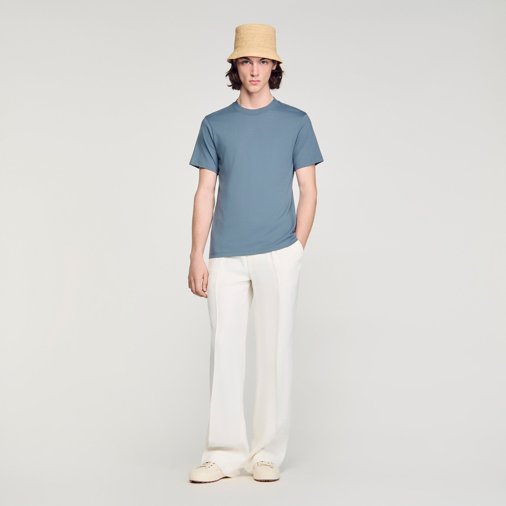 Sandro Logo Tee Cotton T-Shirt Grey / Blue
