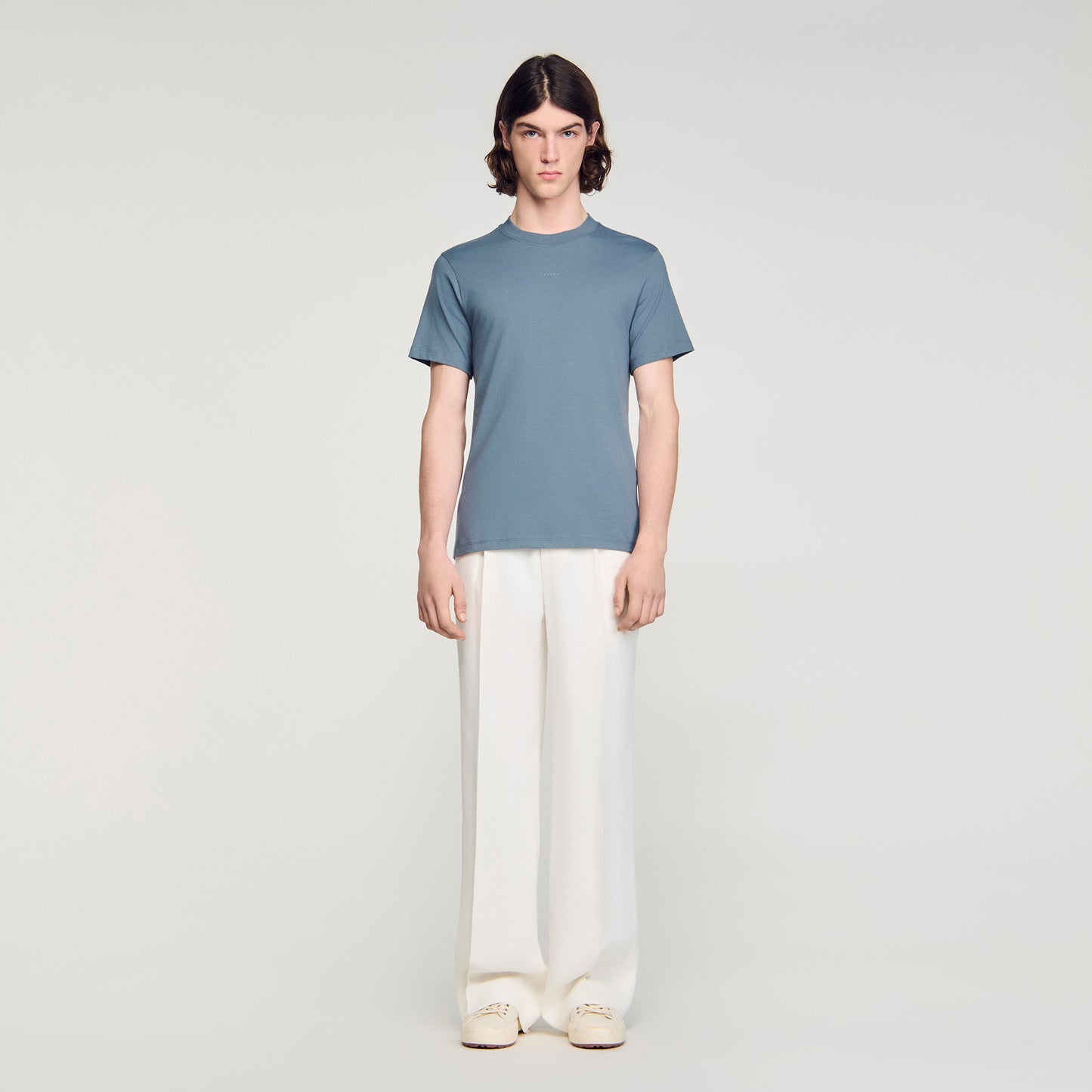 Sandro Logo Tee Cotton T-Shirt Grey / Blue