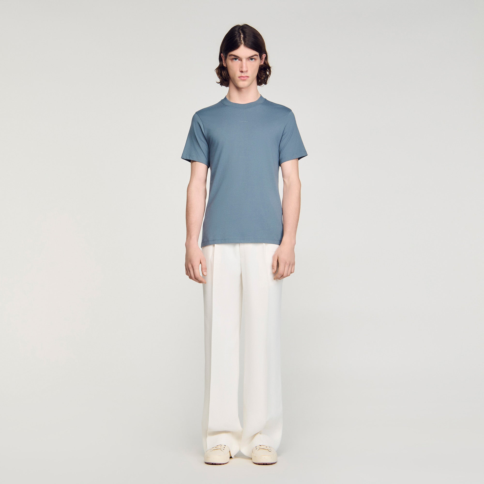 Sandro Logo Tee Cotton T-Shirt Grey / Blue