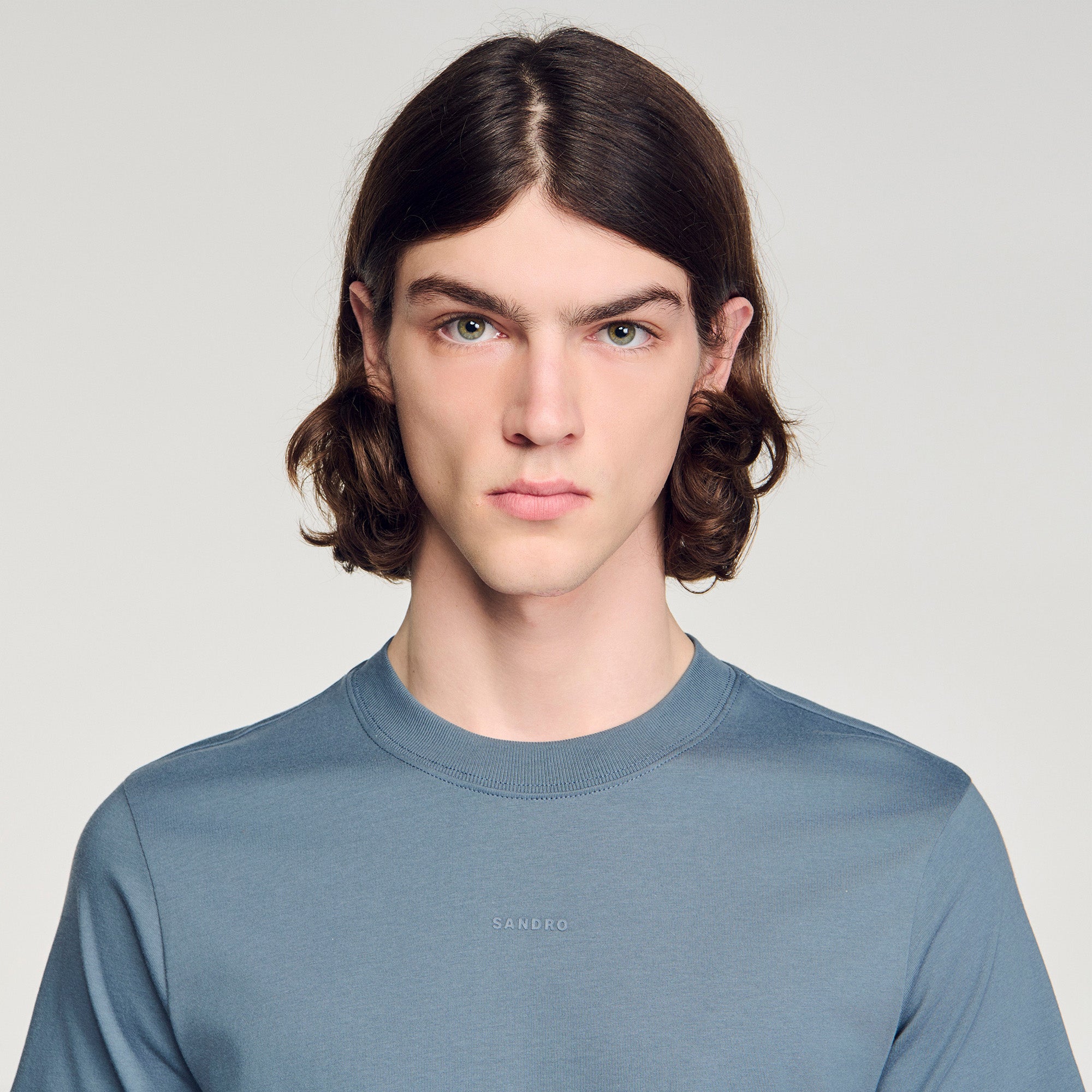 Sandro Logo Tee Cotton T-Shirt Grey / Blue