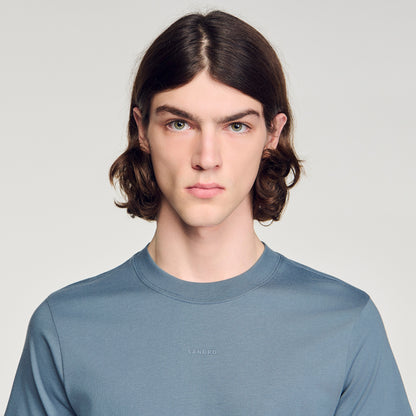 Sandro Logo Tee Cotton T-Shirt Grey / Blue