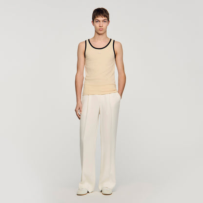Cotton Vest Top With Patch Sand