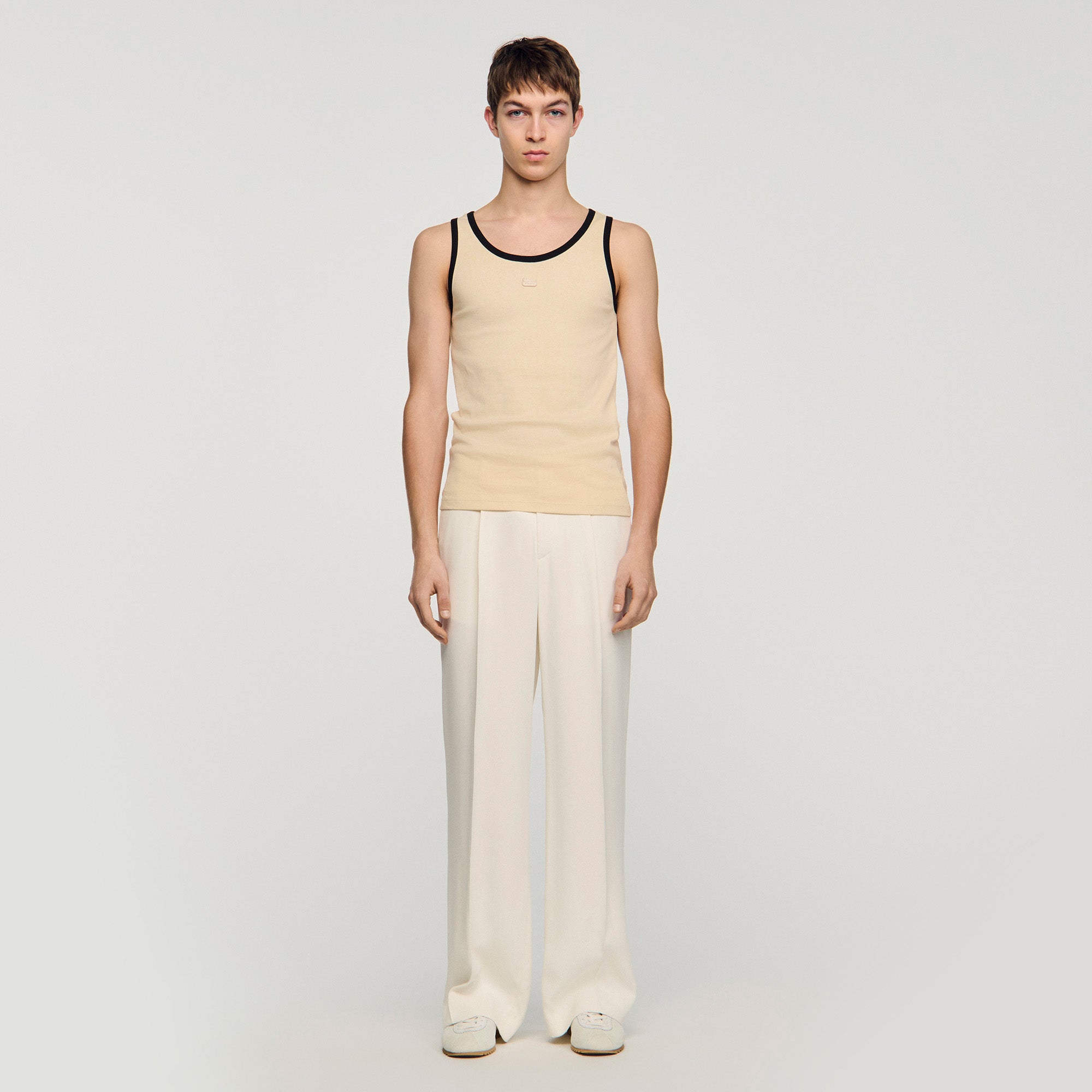 Cotton Vest Top With Patch Sand