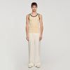 Cotton Vest Top With Patch Sand