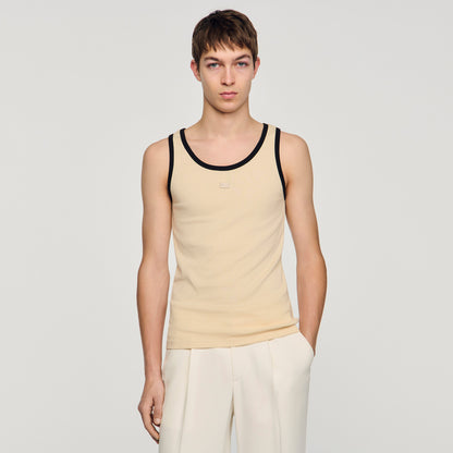 Cotton Vest Top With Patch Sand