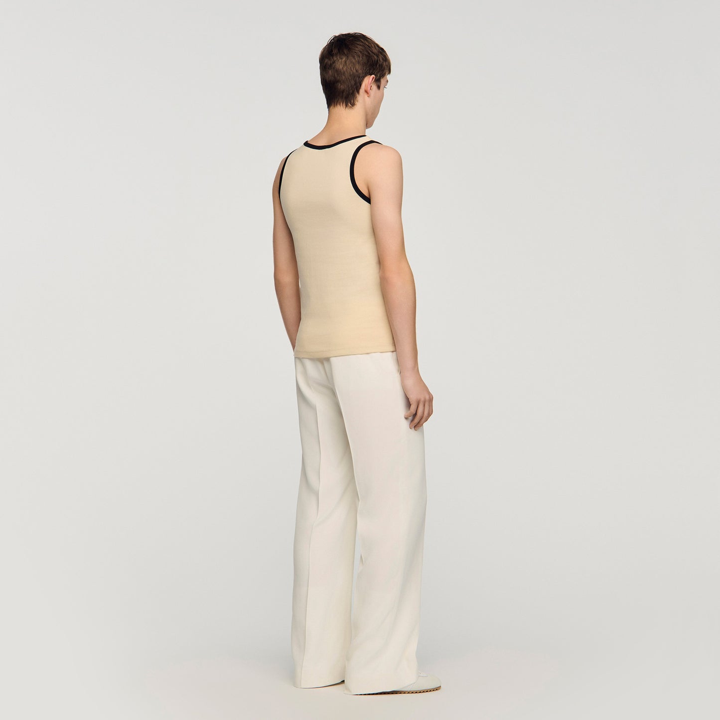 Cotton Vest Top With Patch Sand