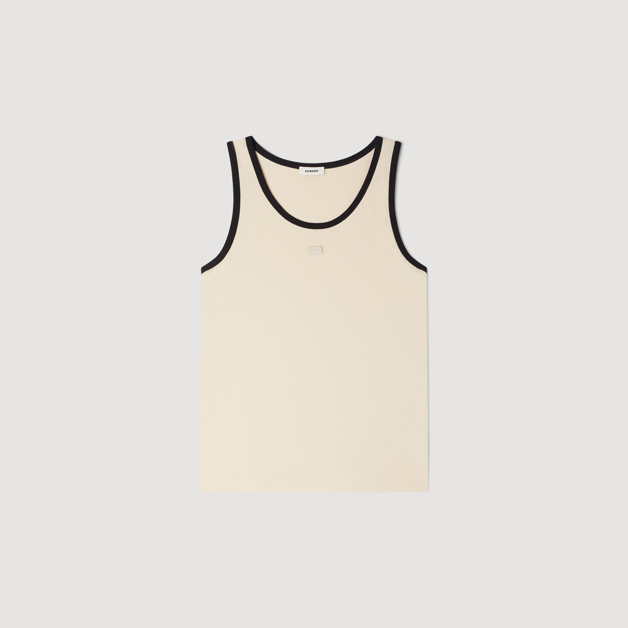Cotton Vest Top With Patch Sand